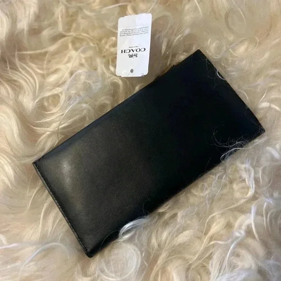 COACH NWT Women's Smooth Leather Double Snap Wallet Black